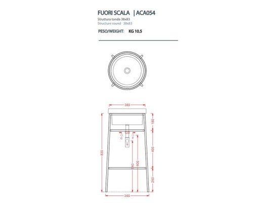 Artceram Fuori Scala Металическая структура Oslash;38хh83см с раковиной, без отв., Fuori Scala Oslash;41, напольная, цвет: черный матовый/белый глянцевый. ACA054 17,  TFL032 01 00