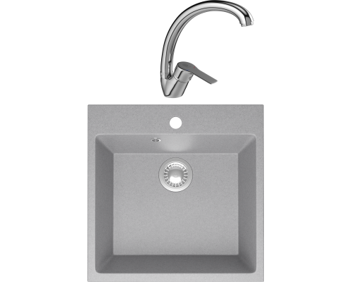 Комплект Мойка кухонная Domaci Болонья М-42-006 светло-серая + Смеситель Равенна