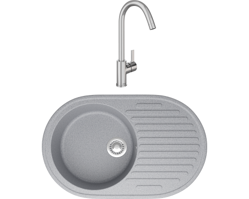 Комплект Мойка кухонная Domaci Болонья М-11-005 серая + Смеситель Ливорно