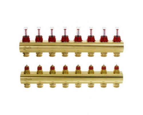 Коллекторы Danfoss FHF-8F для 8 контуров, с преднастройкой и расходомерами 088U0528