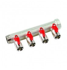 Коллектор Henco 3/4  с красными шаровыми кранами 4 выхода 3/4  под евроконус. VB050504-ROOD