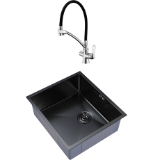 Комплект Мойка кухонная Mixline 548569 черный графит + Смеситель Lemark Comfort LM3070C с гибким изливом, хром, черный