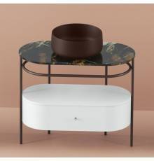 Artceram Flair 4.0 Консоль металлическая с раковиной 95x48хh75см., напольная, с выдвижным ящиком и мраморной столешницей, цвет: marrone cocoa/moka. COL001 39 00,  ACA068 56,  ACM038 05,  TFA010 91
