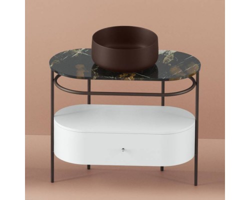 Artceram Flair 4.0 Консоль металлическая с раковиной 95x48хh75см., напольная, с выдвижным ящиком и мраморной столешницей, цвет: marrone cocoa/moka. COL001 39 00, ACA068 56, ACM038 05, TFA010 91 Artceram Flair 4.0 Консоль металлическая с раковиной 95x48хh75см., напольная, с выдвижным ящиком и мраморной столешницей, цвет: marrone cocoa/moka. COL001 39 00, ACA068 56, ACM038 05, TFA010 91