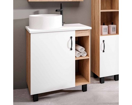 Тумба под раковину со столешницей Grossman Флай 70 дуб сонома, белая