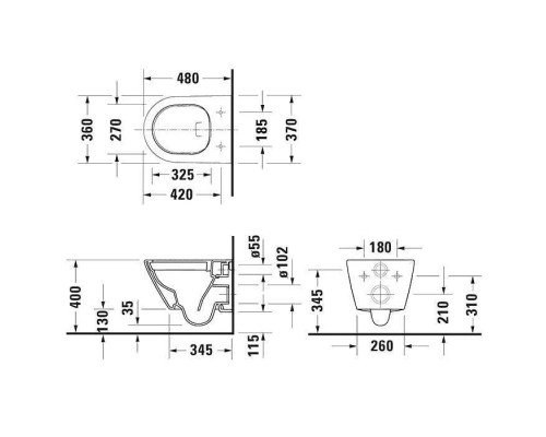 Duravit D-Neo Унитаз подвесной 48х37см, безободковый, сиденье микролифт, цвет: белый. 45880900A1 (2588090000+0021690000)