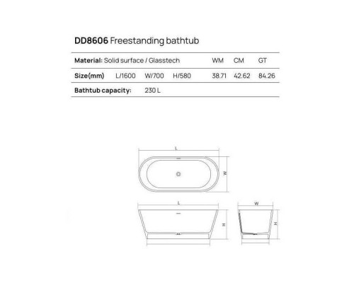 Dea Design Shadow Ванна 160х70х58см., отдельностоящая, Glasstek, прозрачная смола, цвет: Emerald R3. DD8606 1600 R3