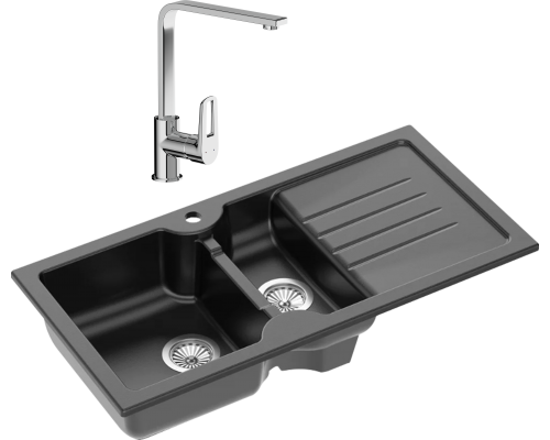 Комплект Мойка кухонная Domaci Сиена 54100-110 черная матовая + Смеситель STWORKI HDA3338XH