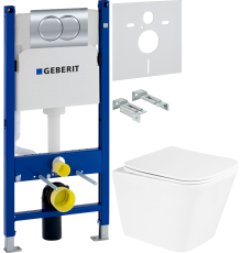 Комплект Унитаз подвесной BelBagno Due BB3103CHR/SC + Инсталляция Geberit Duofix Delta 458.149.21.1 с кнопкой смыва, хром + Шумоизоляция 156.050.00.1