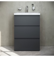 Тумба с раковиной AM.PM Gem S 60 графит матовый, напольная, с 3 ящиками