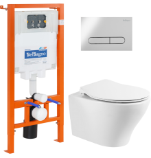 Комплект Унитаз подвесной BelBagno Acqua BB340CHR крышка BB2020SC, безободковый, с микролифтом + Система инсталляции для унитазов BelBagno BB002-80 с