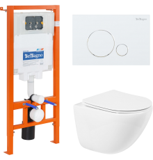 Комплект Унитаз подвесной BelBagno Amanda BB051CHR безободковый, крышка BB051SC, инсталляция BB002-80 с кнопкой BB014-SR-BIANCO