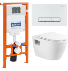 Комплект Унитаз подвесной BelBagno Loto BB070CHR/SC безободковый, с микролифтом, инсталляция BB002-80 с кнопкой BB018-GV-BIANCO