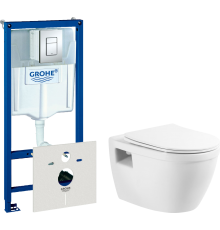 Комплект Унитаз подвесной BelBagno Loto BB070CHR/SC безободковый + Инсталляция Grohe Rapid SL 38772001 3 в 1 с кнопкой смыва + Шумоизоляция 37131000
