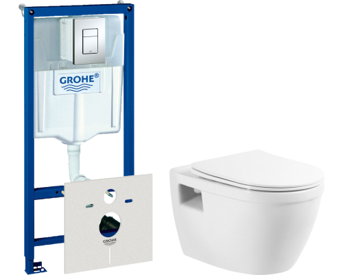 Комплект Унитаз подвесной BelBagno Loto BB070CHR/SC безободковый + Инсталляция Grohe Rapid SL 38772001 3 в 1 с кнопкой смыва + Шумоизоляция 37131000