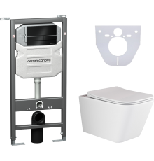 Комплект Унитаз подвесной Ceramicanova Metric CN3007 с микролифтом, безободковый + Иинсталляции Envision CN1002B + Кнопка Flat, черная матовая