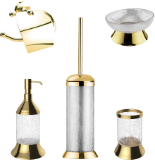 Набор Мыльница Defne banyo Amanty gold + Дозатор gold + Стакан gold + Ершик gold + Держатель gold