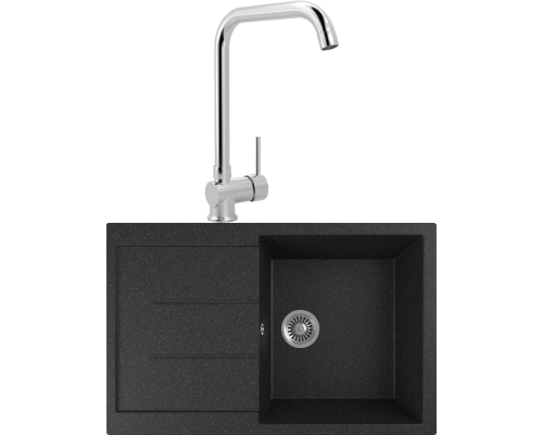 Комплект Мойка кухонная Domaci Бьелла DMC-25 черная + Смеситель для кухни MEGA Didim MG-CM107 хром