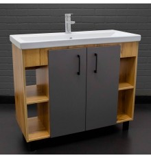 Тумба с раковиной Домино Craft 100 дуб вотан, графит
