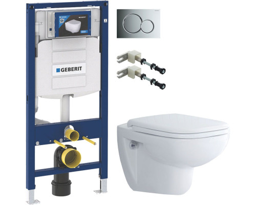 Комплект Унитаз подвесной Duravit D-code 45700900A1 безободковый + Инсталляция Geberit Duofix UP 320 111.300.00.5 + Кнопка Sigma 01 115.770.21.5 хром + Крепления 111.815.00.1 к стене