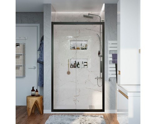 Душевая дверь в нишу STWORKI Стокгольм 100 см профиль черный матовый, раздвижная, прозрачное стекло