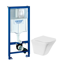 Комплект Унитаз подвесной BelBagno Marmi BB052CHR + Крышка BB052SC с микролифтом + Инсталляция Grohe Rapid SL 38772001 3 в 1 с кнопкой смыва