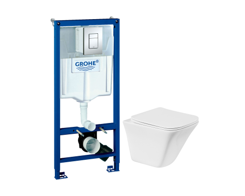 Комплект Унитаз подвесной BelBagno Marmi BB052CHR + Крышка BB052SC с микролифтом + Инсталляция Grohe Rapid SL 38772001 3 в 1 с кнопкой смыва
