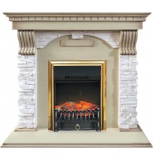 Комплект Электрокамин Royal Flame Fobos FX Brass классический очаг + Портал Dublin арочный сланец крем