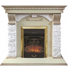 Комплект Электрокамин Royal Flame Majestic FX Brass классический + Портал Dublin арочный сланец крем