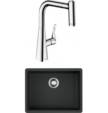 Комплект Мойка кухонная Omoikiri Kata 54-U-BL черная + Смеситель Hansgrohe Metris M71 14834000 хром