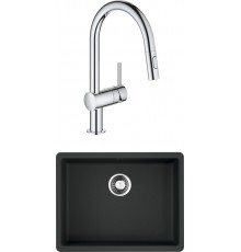 Комплект Мойка кухонная Omoikiri Kata 54-U-BL черная + Смеситель Grohe Minta 32321002