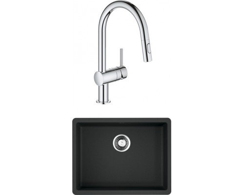 Комплект Мойка кухонная Omoikiri Kata 54-U-BL черная + Смеситель Grohe Minta 32321002