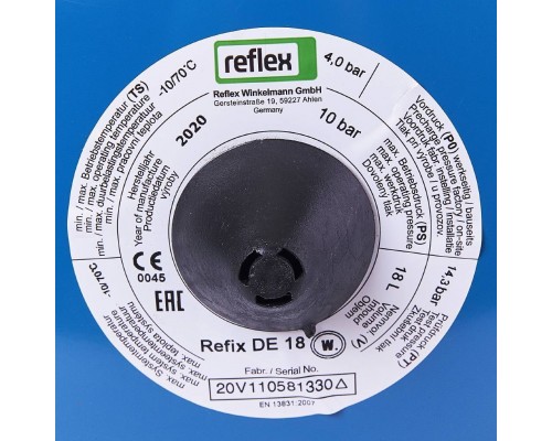 Расширительный бак Reflex DE 18 для водоснабжения вертикальный (цвет синий) (7303000)