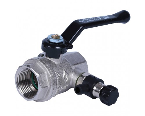 Кран шаровой BUGATTI Oregon с дренажем и воздухоотводчиком, (ручка-рычаг алюминий) внут-внут резьба 3/4 (03300024)