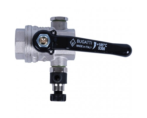 Кран шаровой BUGATTI Oregon с дренажем и воздухоотводчиком, (ручка-рычаг алюминий) внут-внут резьба 3/4 (03300024)
