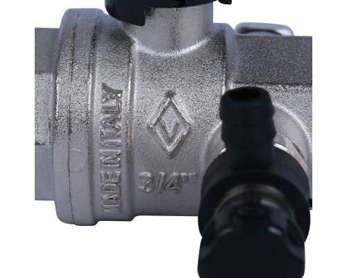 Кран шаровой BUGATTI Oregon с дренажем и воздухоотводчиком, (ручка-рычаг алюминий) внут-внут резьба 3/4 (03300024)