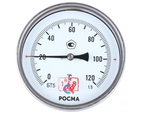 Термометр биметаллический погружной РОСМА 100 мм c гильзой 120 градусов 1/2 осевой шток 46х6 мм БТ-41.211 (00000002544) Термометр биметаллический погружной РОСМА 100 мм c гильзой 120 градусов 1/2 осевой шток 46х6 мм БТ-41.211 (00000002544)
