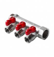 Коллектор латунный с шаровыми кранами Pro Aqua 4 выхода, 3/4 х 1/2 (V100.04-m20-f20)