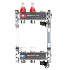 Коллектор из нержавеющей стали с расходомерами ROMMER, с клапаном вып. воздуха и сливом 2 выхода (RMS-1201-000002)