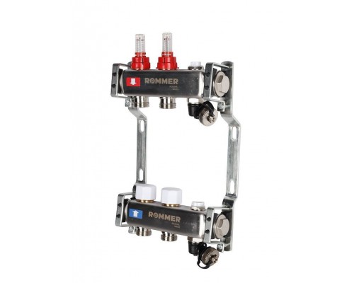 Коллектор из нержавеющей стали с расходомерами ROMMER, с клапаном вып. воздуха и сливом 2 выхода (RMS-1201-000002)