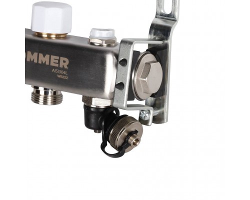 Коллектор из нержавеющей стали с расходомерами ROMMER, с клапаном вып. воздуха и сливом 2 выхода (RMS-1201-000002)