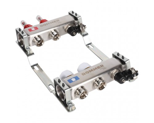 Коллектор из нержавеющей стали с расходомерами ROMMER, с клапаном вып. воздуха и сливом 2 выхода (RMS-1201-000002)