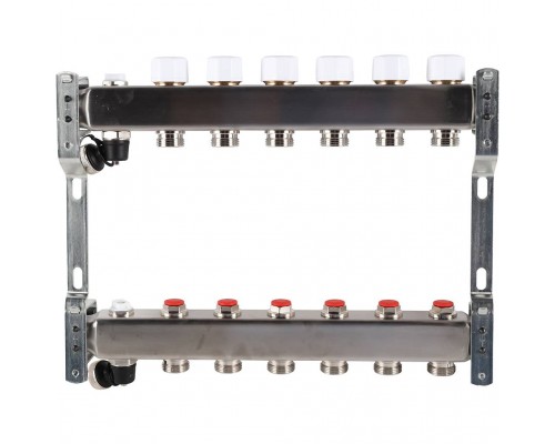 Коллектор из нержавеющей стали без расходомеров ROMMER, с клапаном вып. воздуха и сливом 6 выходов (RMS-3201-000006)