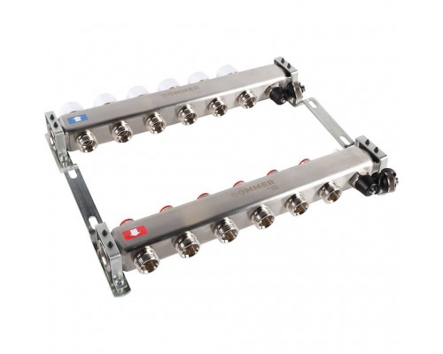 Коллектор из нержавеющей стали без расходомеров ROMMER, с клапаном вып. воздуха и сливом 6 выходов (RMS-3201-000006)