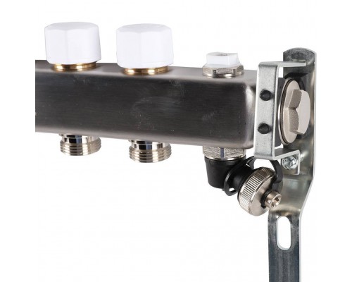 Коллектор из нержавеющей стали без расходомеров ROMMER, с клапаном вып. воздуха и сливом 6 выходов (RMS-3201-000006)