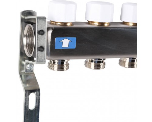 Коллектор из нержавеющей стали без расходомеров ROMMER, с клапаном вып. воздуха и сливом 6 выходов (RMS-3201-000006)