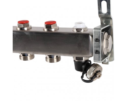 Коллектор из нержавеющей стали без расходомеров ROMMER, с клапаном вып. воздуха и сливом 6 выходов (RMS-3201-000006)