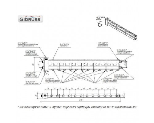 Балансировочный коллектор GIDRUSS BMSS-80-7D.EPP (до 80 кВт, подкл. котла G 1, 6 контуров G 1, боковой контур G 1, зеркально-матовая полировка, 4D-кронштейны K.UMS, EPP-термоизоляция) (BM 80A8T 23)