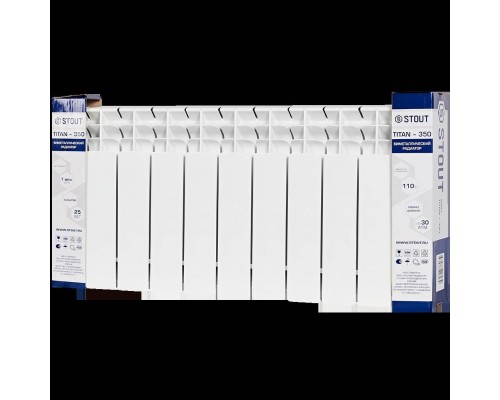 Радиатор биметаллический STOUT TITAN 350 11 секций боковое подключение (белый RAL 9016) SRB-3310-035011 (SRB-3310-035011)