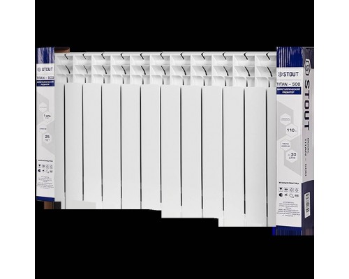 Радиатор биметаллический STOUT TITAN 500 12 секций боковое подключение (белый RAL 9016) SRB-3310-050012 (SRB-3310-050012)